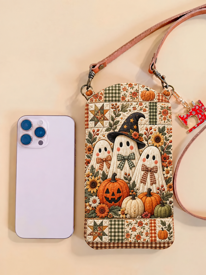 Ghost Trio Pumpkin Patch | Quilted Phone Crossbody Bag
