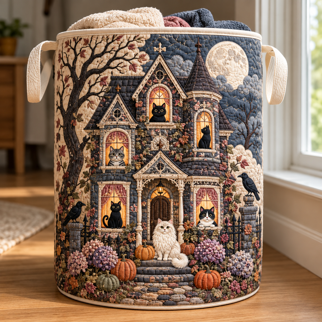 Haunted Cat Manor | Quilted Laundry Basket