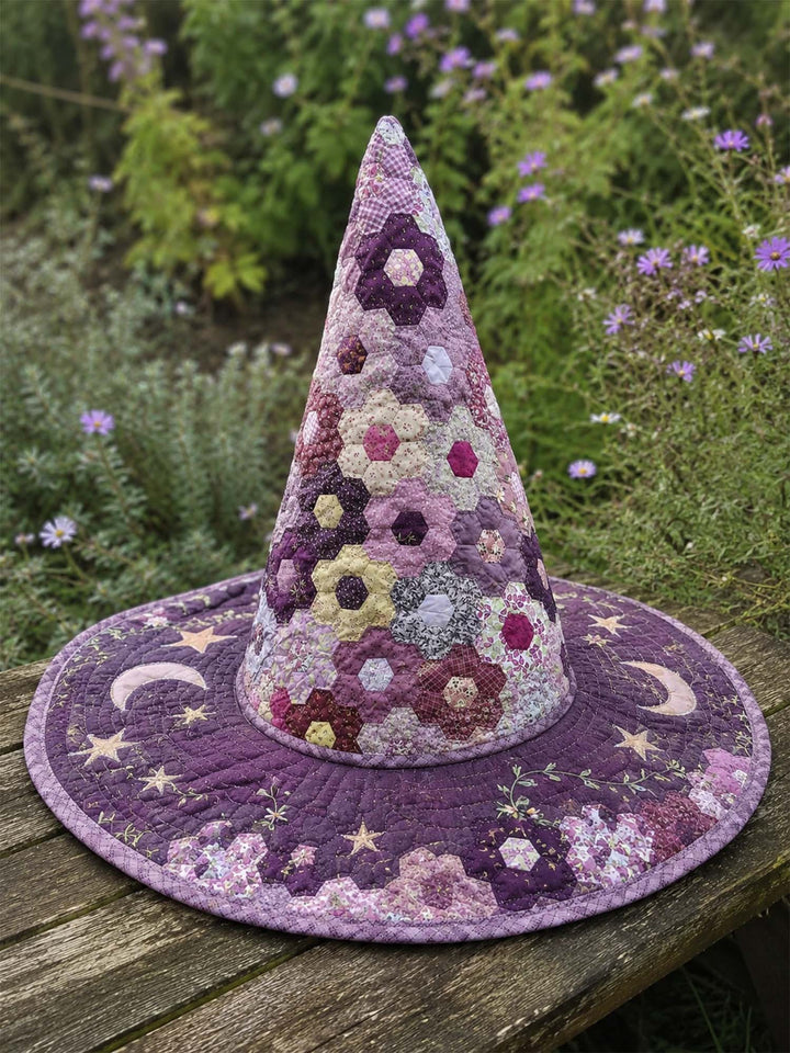 Hexagon Patchwork Celestial | Quilted Witch Hat