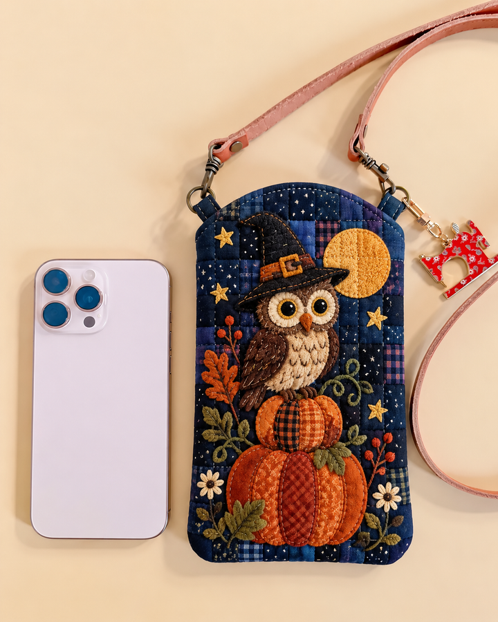 Owl Pumpkin Moonlight | Quilted Phone Crossbody Bag