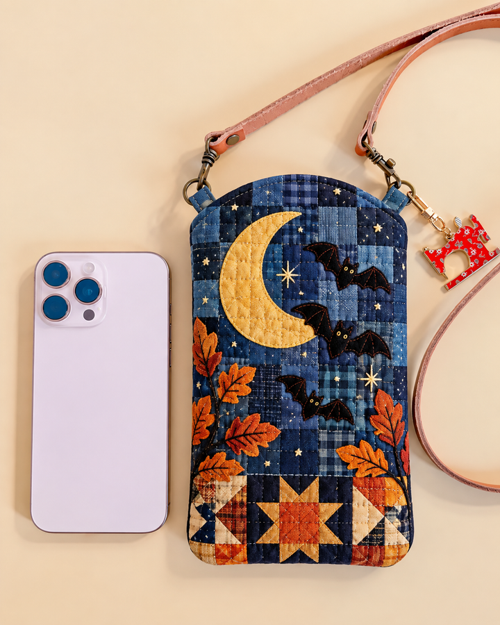 Crescent Moon Bat | Quilted Phone Crossbody Bag