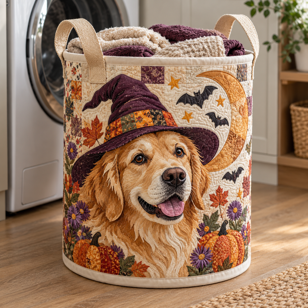 Golden Retriever Witch Hat | Quilted Laundry Basket