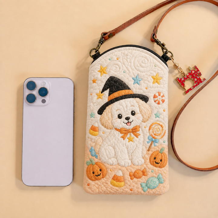 Witch Puppy Candy Treats | Quilted Phone Crossbody Bag