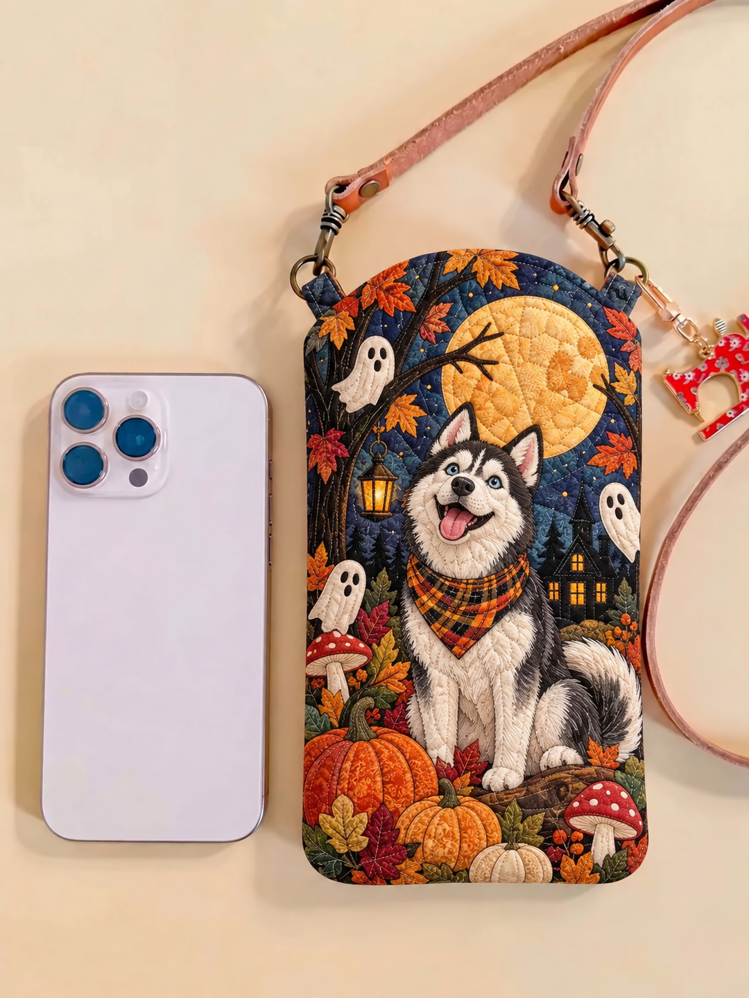 Husky Moonlight | Quilted Phone Crossbody Bag