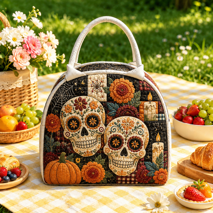 Floral Sugar Skull | Quilted Lunch Bag