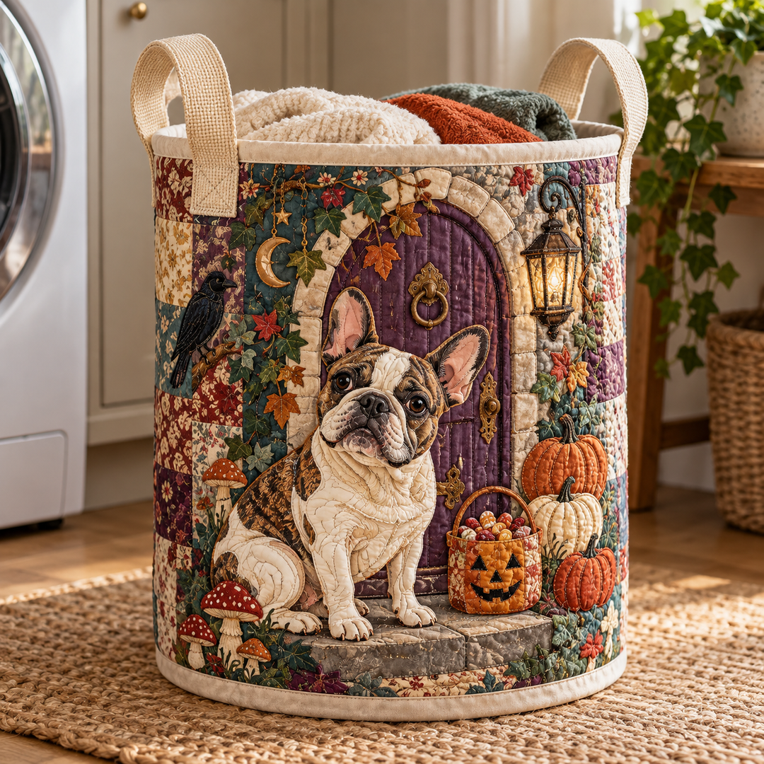 French Bulldog Haunted House | Quilted Laundry Basket
