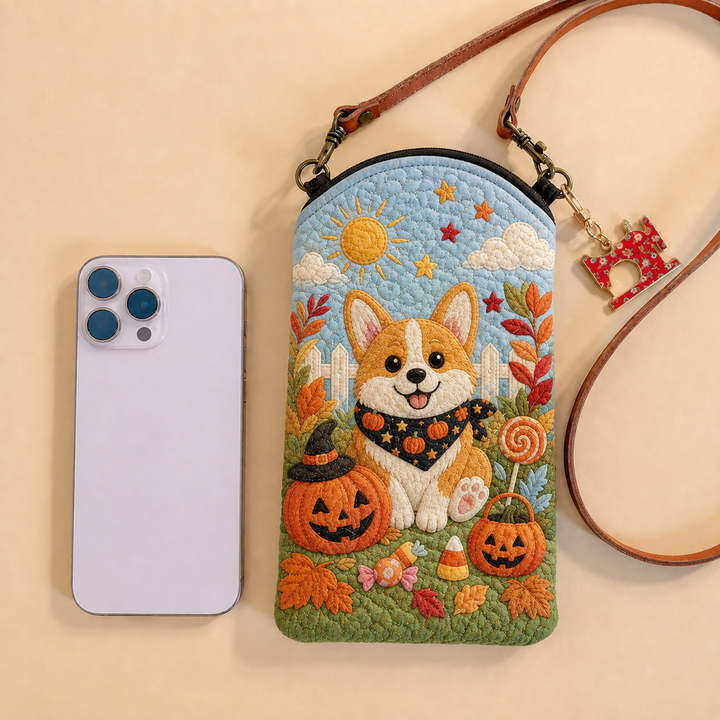 Corgi Candy Patch | Quilted Phone Crossbody Bag
