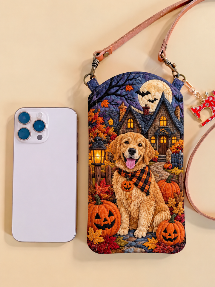 Golden Retriever Pumpkin Night | Quilted Phone Crossbody Bag