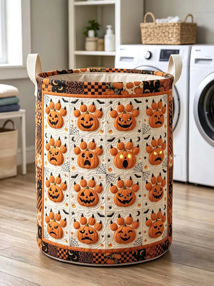Pumpkin Paw Print | Quilted Laundry Hamper