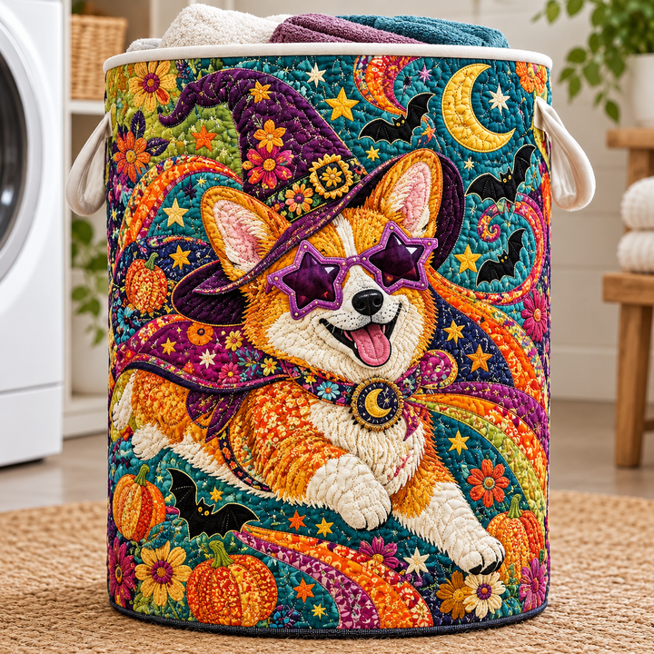 Groovy Corgi | Quilted Laundry Basket