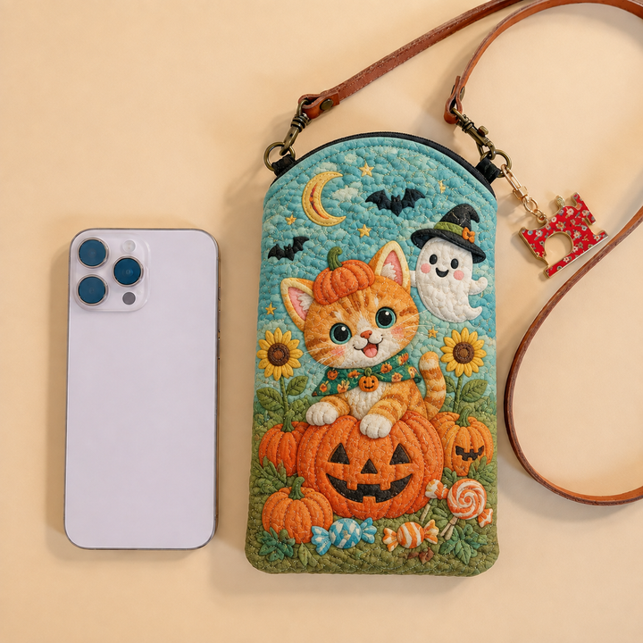 Ginger Cat Ghost Garden | Quilted Phone Crossbody Bag
