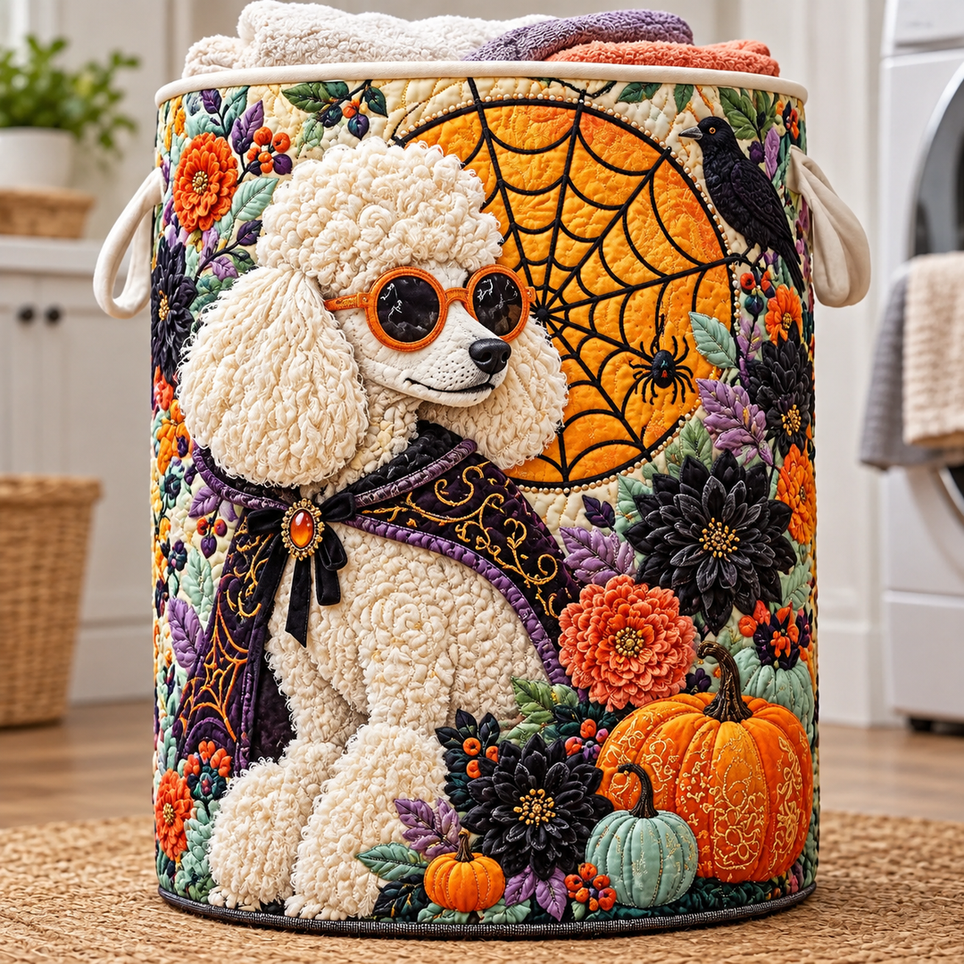 Spooky Poodle Spiderweb | Quilted Laundry Basket
