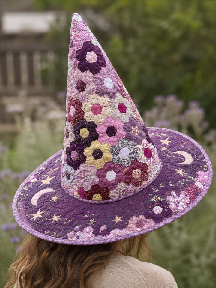 Hexagon Patchwork Celestial | Quilted Witch Hat