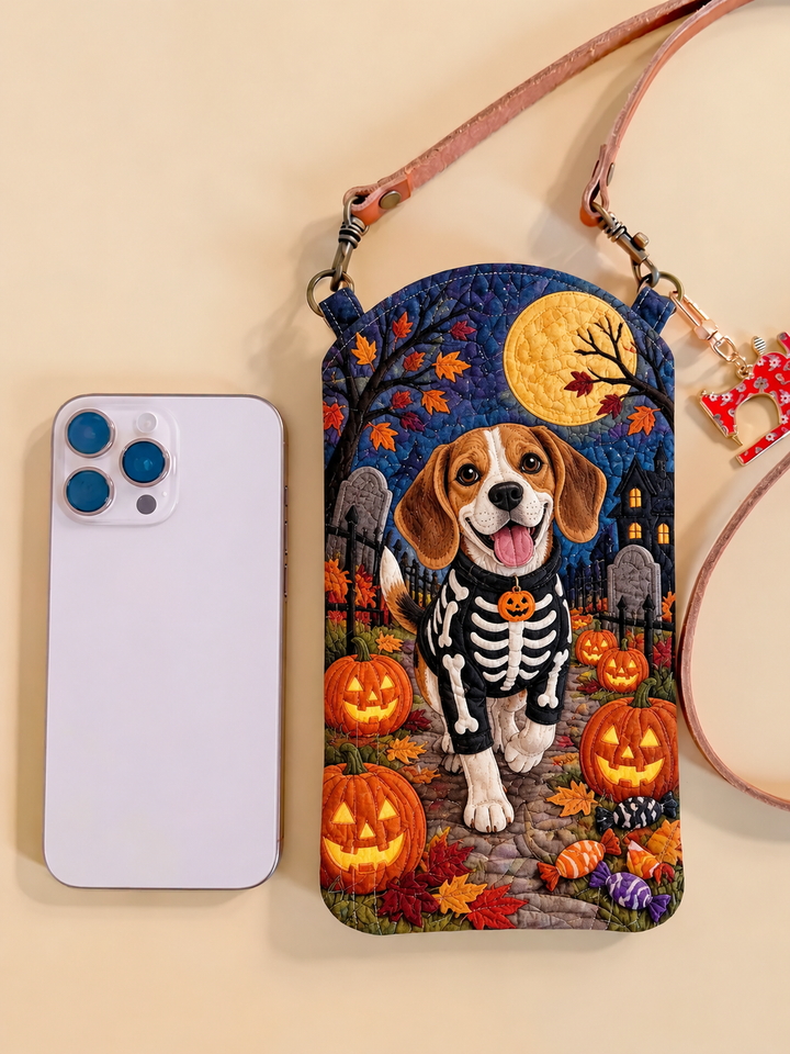 Skeleton Beagle | Quilted Phone Crossbody Bag