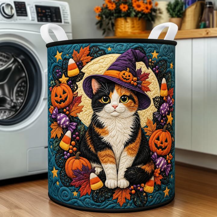 Calico Witch Cat | Quilted Laundry Basket