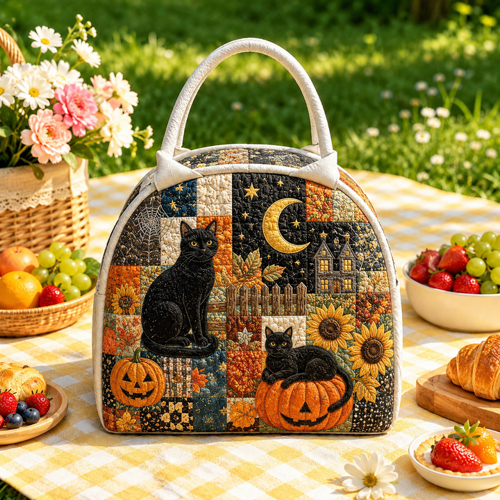 Black Cat Harvest Night | Quilted Lunch Bag