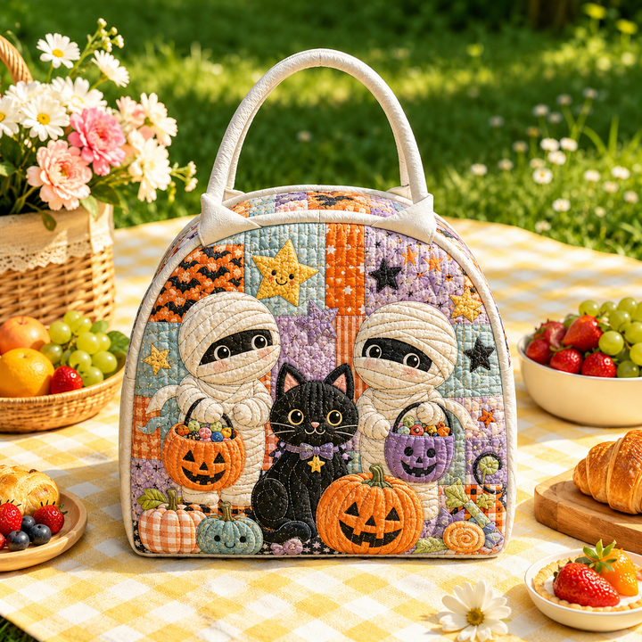 Mummy Black Cat | Quilted Lunch Bag