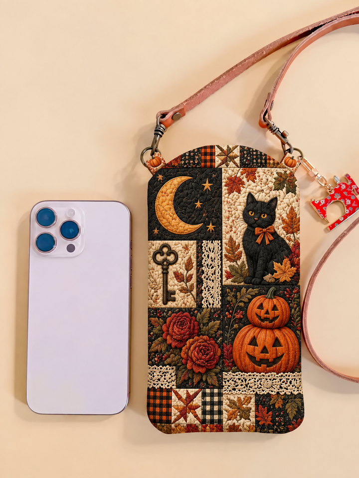 Black Cat Moonlit Patchwork | Quilted Phone Crossbody Bag