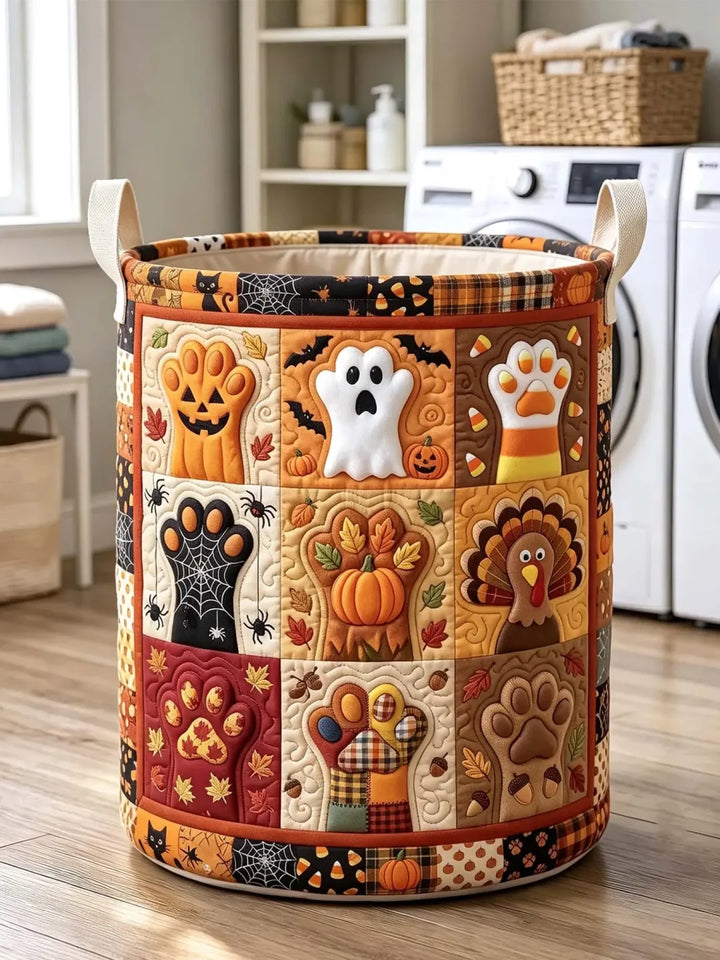 Pumpkin Ghost Turkey Paw Print | Quilted Laundry Hamper