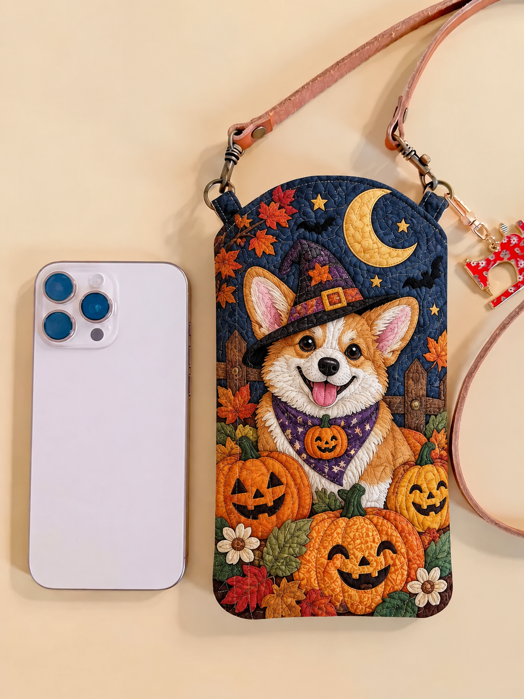 Pumpkin Corgi | Quilted Phone Crossbody Bag