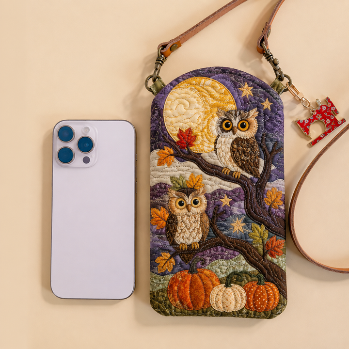 Moonlit Owl Pumpkin Grove | Quilted Phone Crossbody Bag