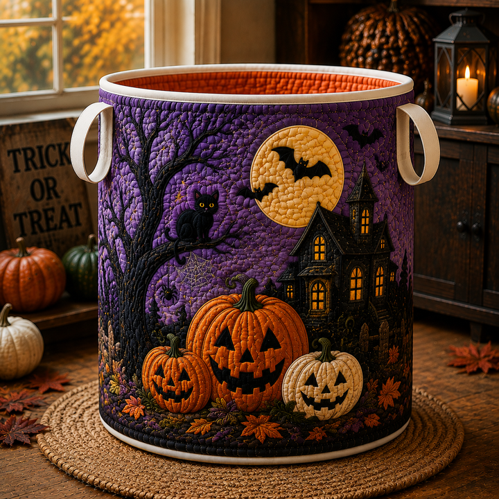 Spooky Night Black Cat | Quilted Laundry Basket
