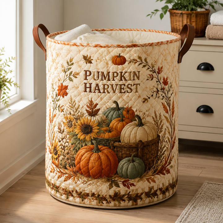 Pumpkin Harvest Fall | Quilted Laundry Basket