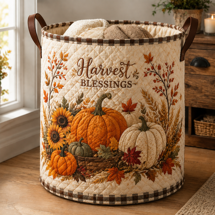Harvest Blessing Pumpkin | Quilted Laundry Basket