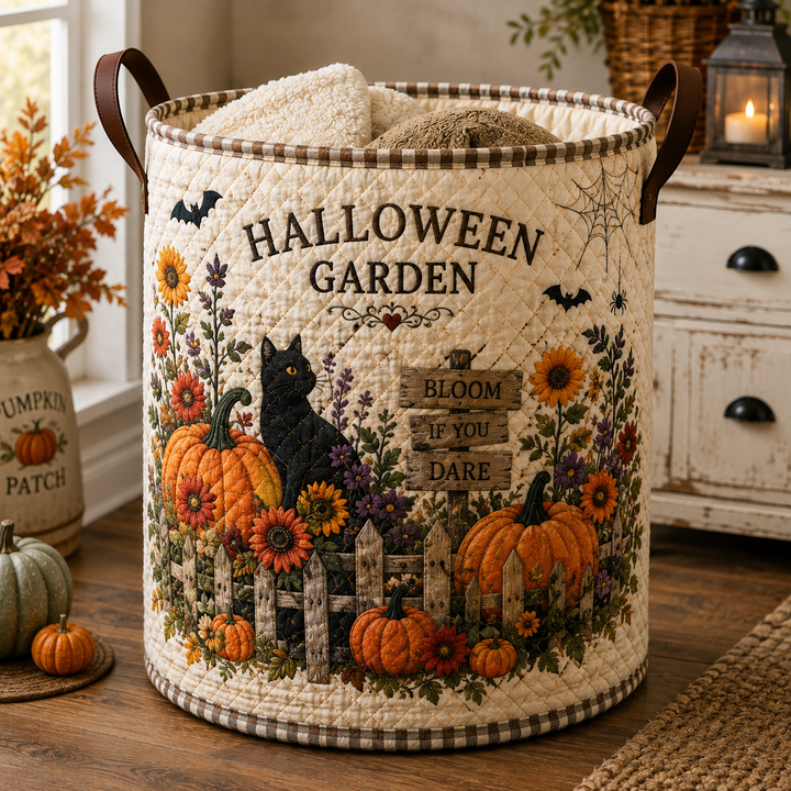 Garden Cat | Quilted Laundry Basket
