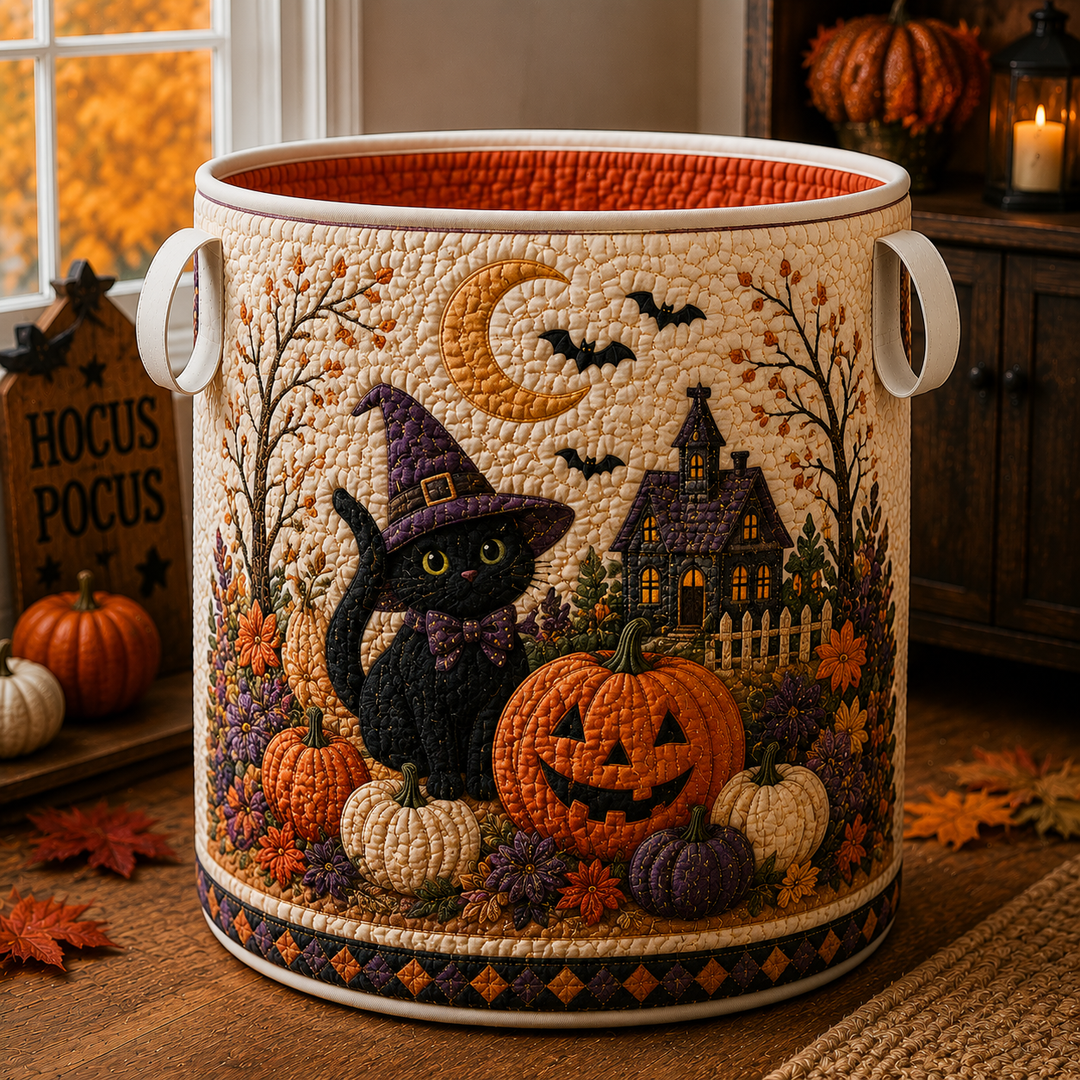 Witch Black Cat | Quilted Laundry Basket