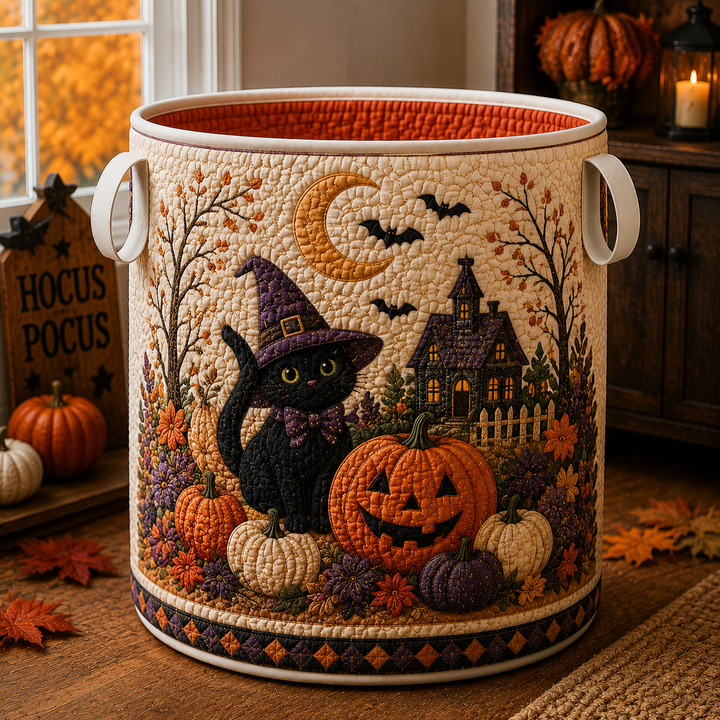 Witch Black Cat | Quilted Laundry Basket