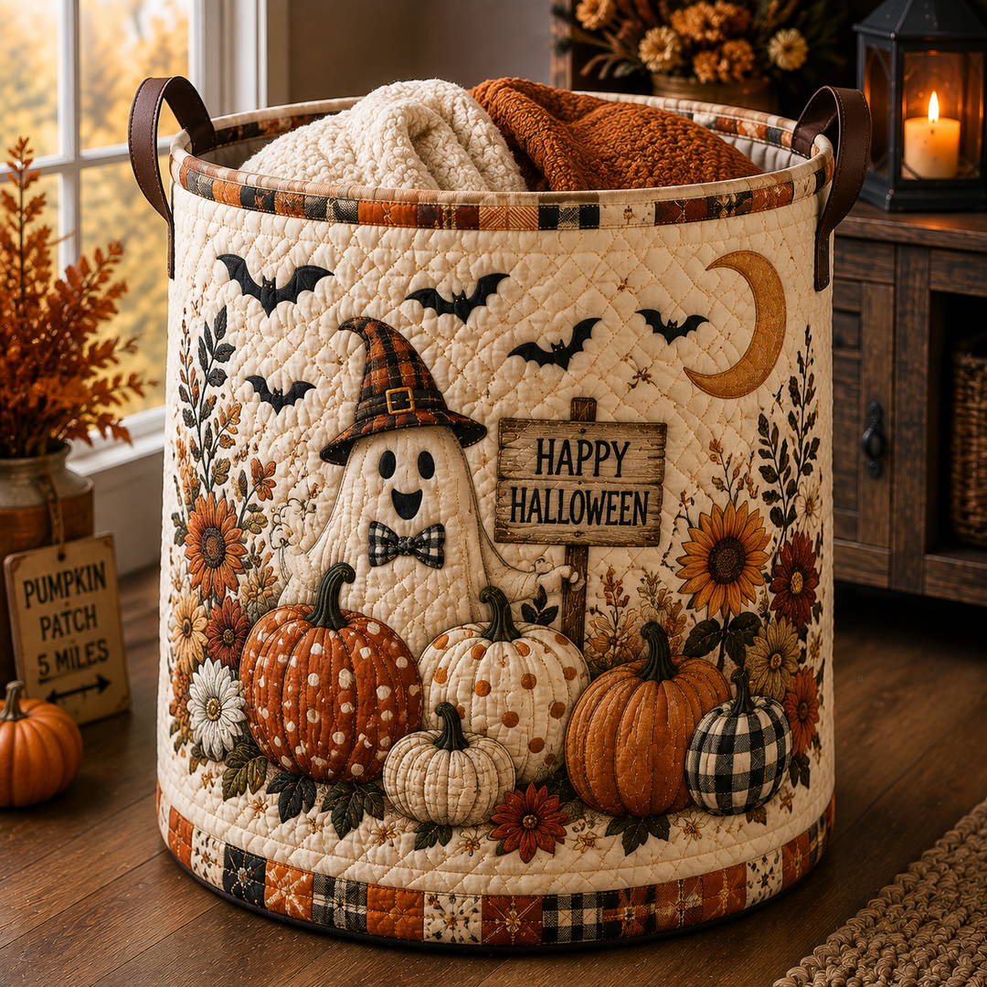 Ghost Pumpkin Patch | Quilted Laundry Basket