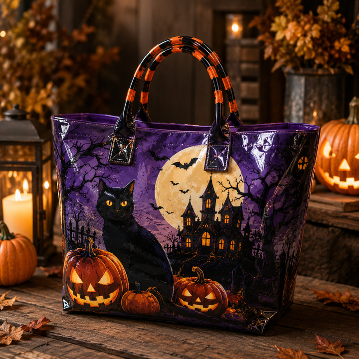 Black Cat Pumpkin Moon | PVC Tote Bag