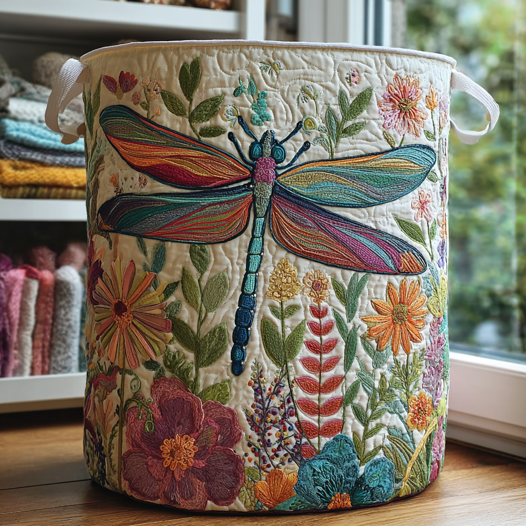 Iris Dragonfly Garden | Quilted Laundry Basket