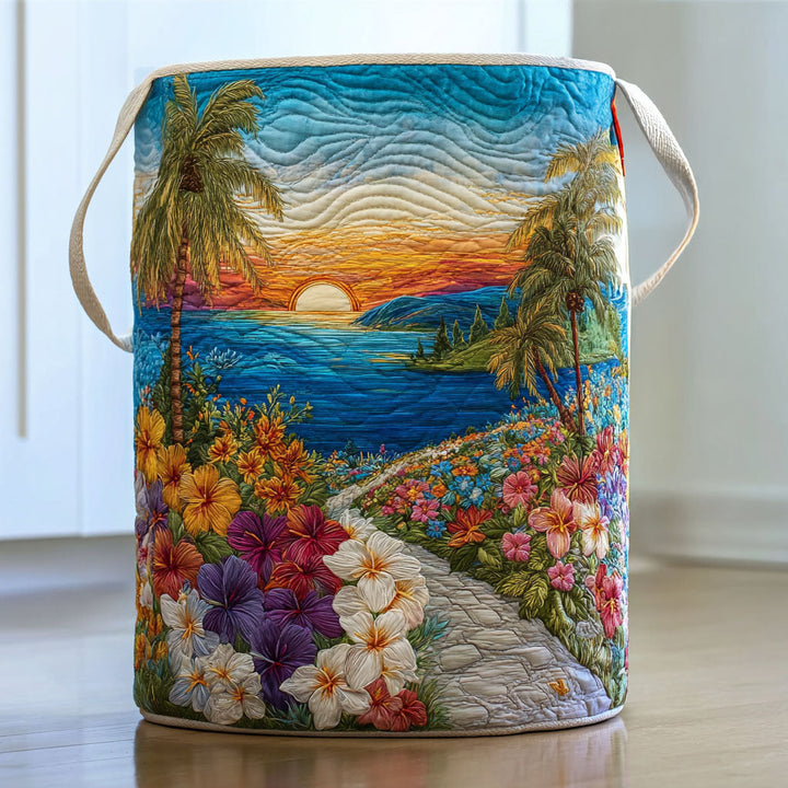 Sunsetbloom Tropical Paradise | Quilted Laundry Basket