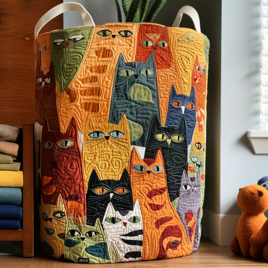 Whiskers Purrfect Posse | Quilted Laundry Basket