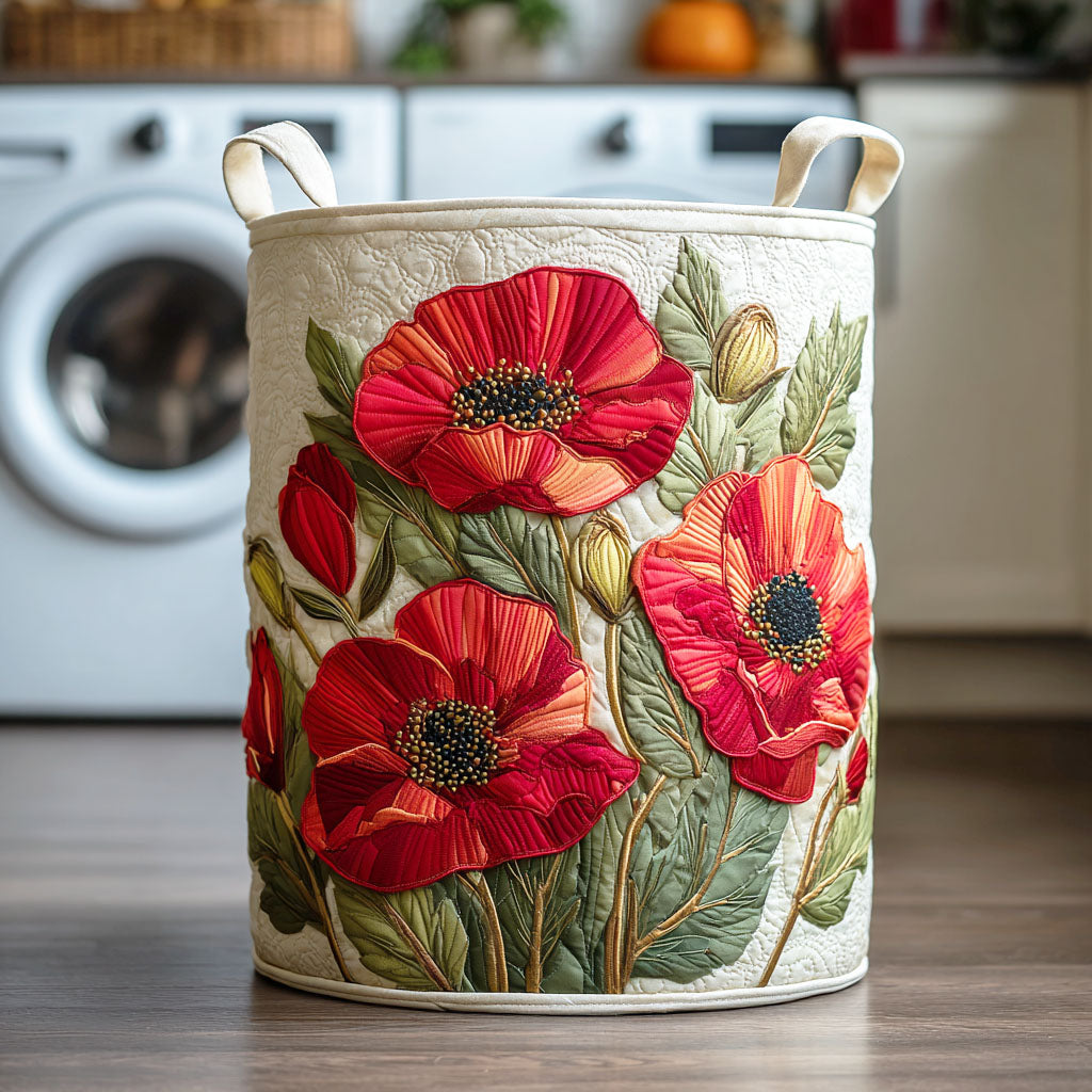 Ruby Scarlet Poppy Dream | Quilted Laundry Basket