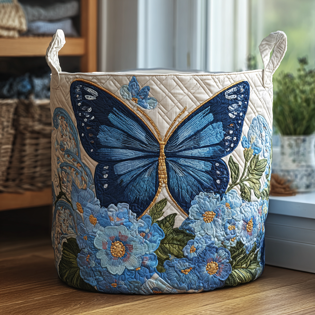 Matilda Serene Flutter | Quilted Laundry Basket