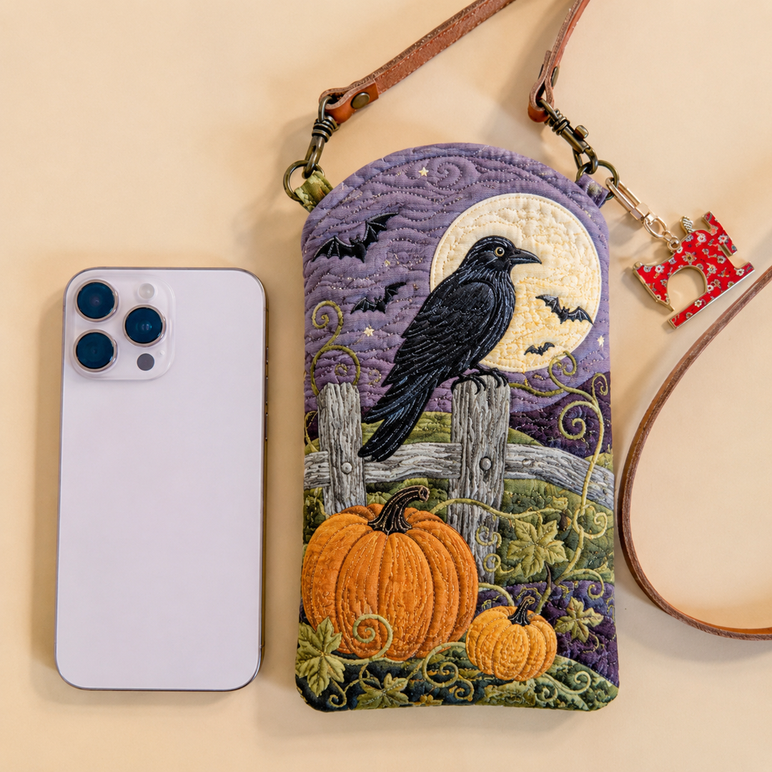 Raven Moon Pumpkin Patch | Quilted Phone Crossbody Bag