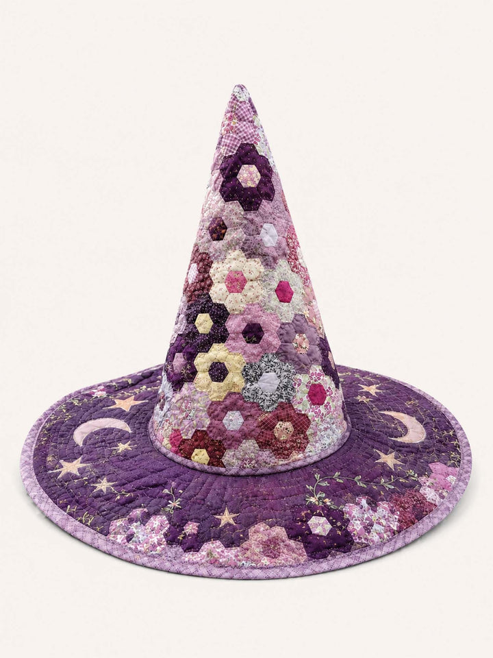 Hexagon Patchwork Celestial | Quilted Witch Hat