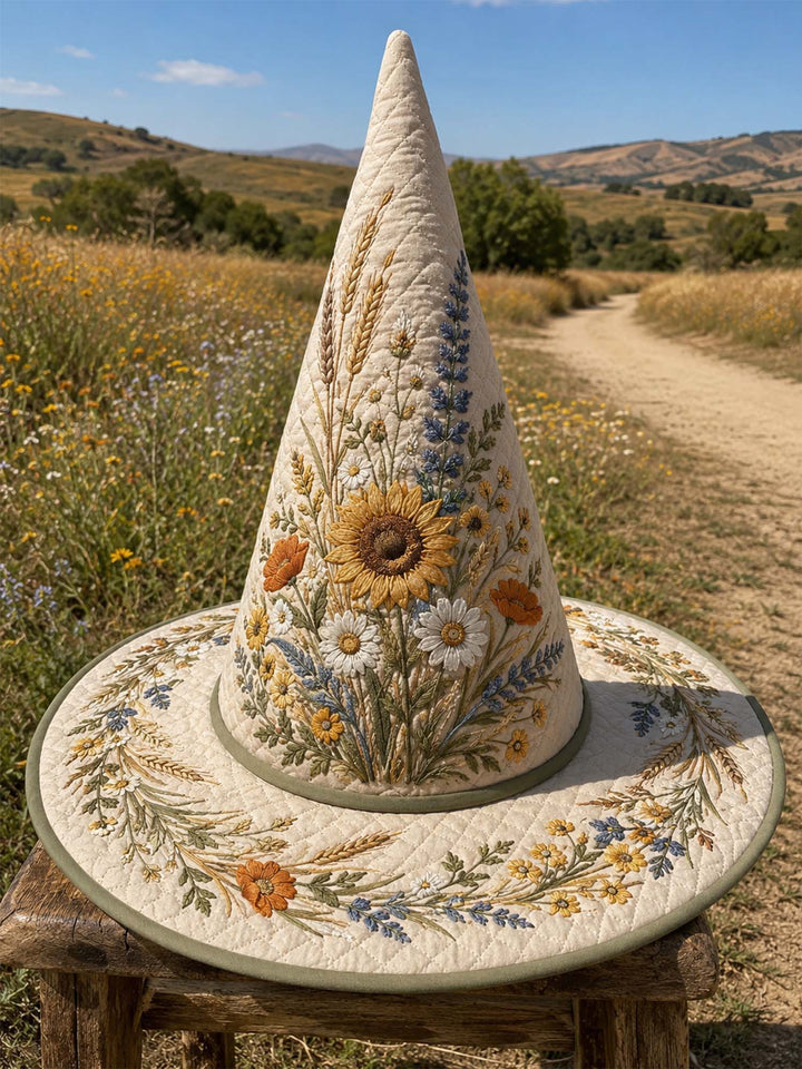 Wildflower Sunflower Embroidered | Quilted Witch Hat