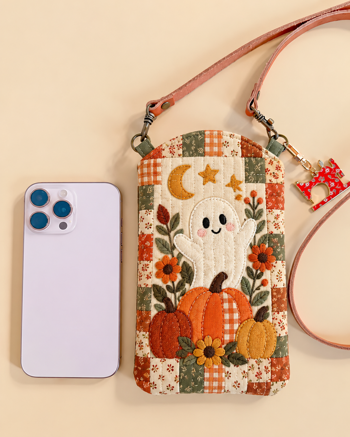 Cute Ghost Pumpkin Patch | Quilted Phone Crossbody Bag