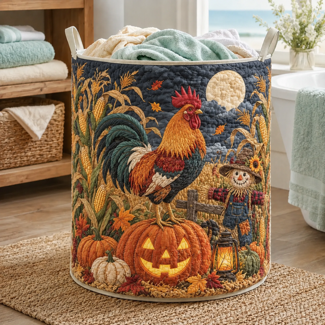 Rooster Pumpkin Harvest | Quilted Laundry Basket