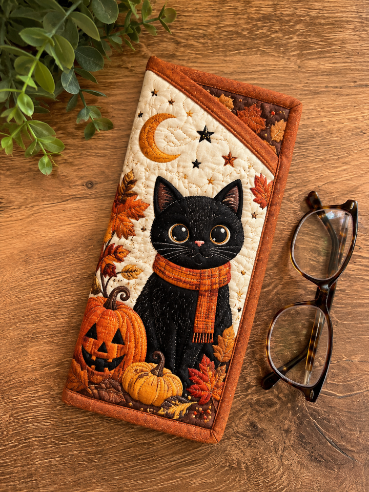 Black Cat Witch Hat | Quilted Eyeglass Case