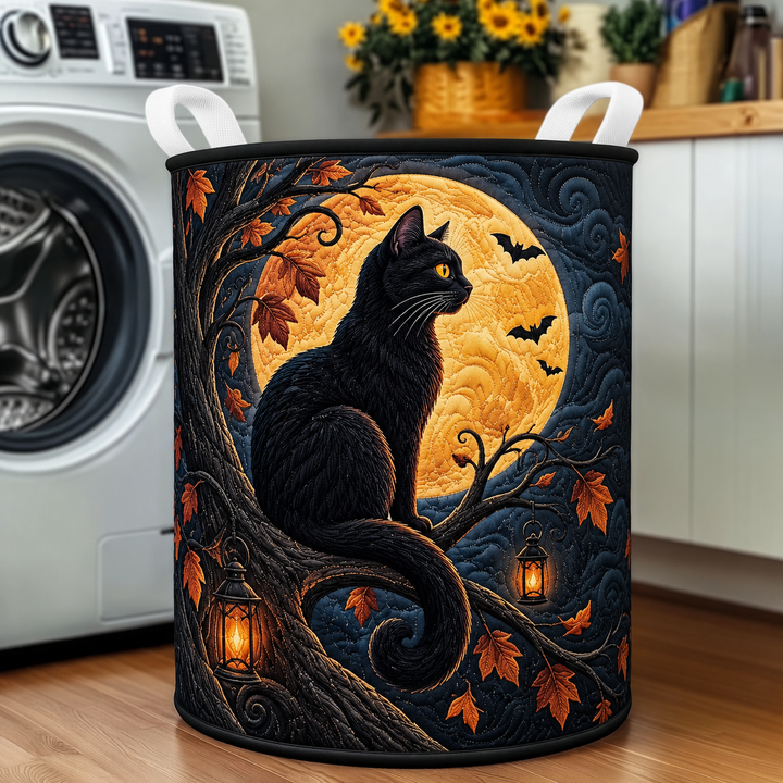 Black Cat Full Moon | Quilted Laundry Basket