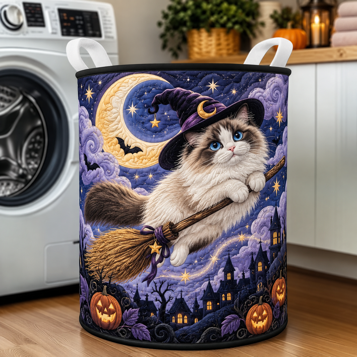 Witch Cat Moonlight | Quilted Laundry Basket
