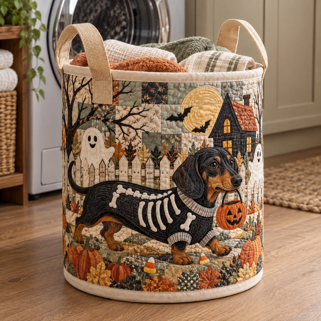 Skeleton Dachshund | Quilted Laundry Basket