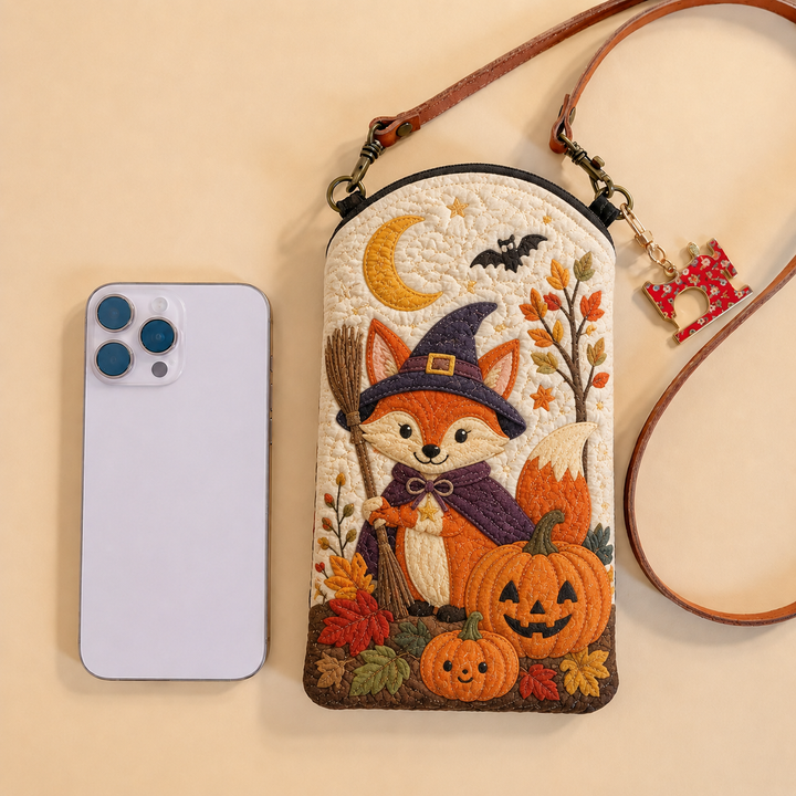 Witch Fox Pumpkin Patch | Quilted Phone Crossbody Bag