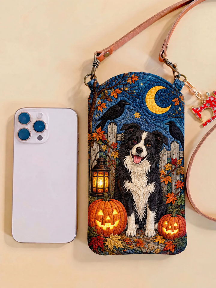 Moonlit Border Collie | Quilted Phone Crossbody Bag