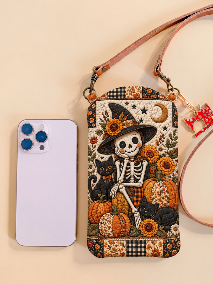 Skeleton Sunflower | Quilted Phone Crossbody Bag